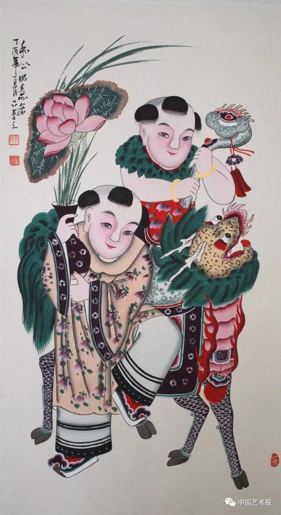 和合如意图 吕蓁立绘制 高密扑灰年画