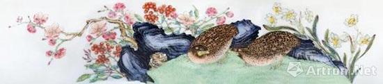 清雍正玫茵堂典藏珐琅彩粉“平安春信”图碗展开图