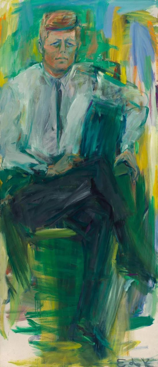 伊莱恩德库宁为约翰肯尼迪创作的肖像,1963。图片:Courtesy of the National Portrait Gallery