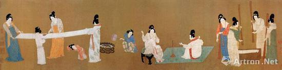 《捣练图》张萱 绢本设色 纵37厘米 横145.3厘米 美国波士顿博物馆