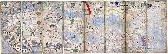 © Bridgeman Images 亚伯拉罕克莱斯克斯绘制 《加泰罗尼亚地图》 1375年兽皮纸彩绘法国巴黎国家图书馆