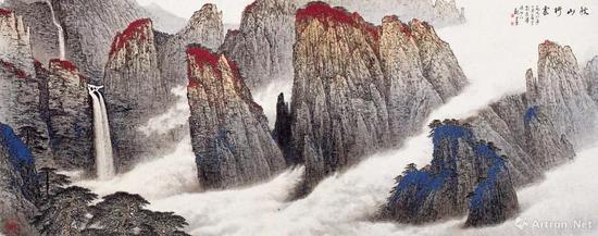 魏紫熙《秋山行云》 镜心 143×366厘米 纸本设色