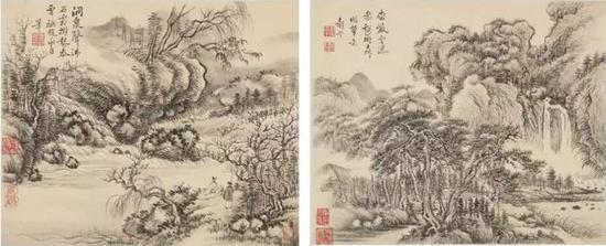 恽寿平《拟宋元山水》 水墨纸本 八开册 估价:240,000-280,000美元