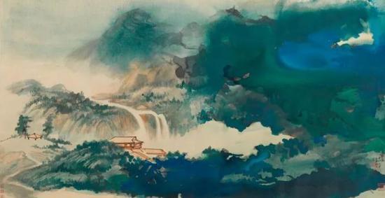 张大千《巻去青霭望水天》 设色纸本 横批 估价:1,200,000-1,800,000美元