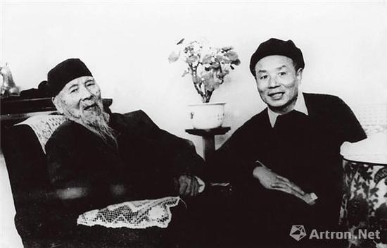 齐白石与李可染合影(摄影:黄永玉)