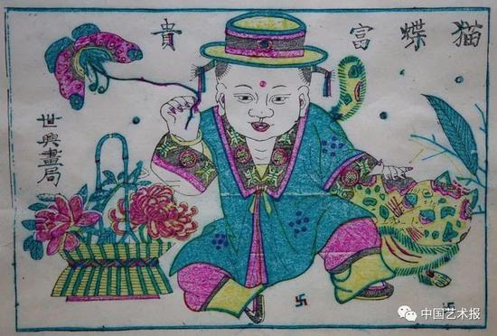 猫蝶富贵 邰立平复制 凤翔木版年画