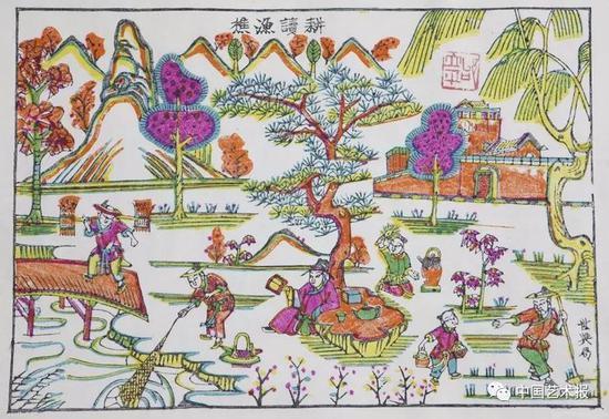 耕读渔樵 邰立平复制 凤翔木版年画