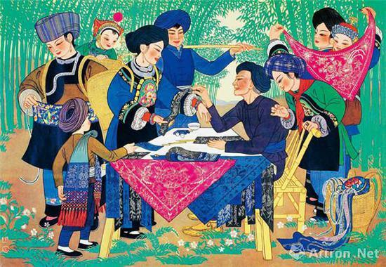 周令钊、陈若菊《湘西苗族老艺人》 47cm×67cm 1958年 纸本水粉 中国美术馆藏