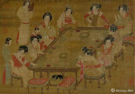 ▲晚唐《唐人宫乐图》,现藏于台北故宫博物院