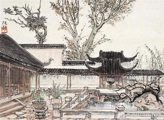 张仃《苏州庭园》 34cm×46cm 20世纪50年代 纸本水墨设色