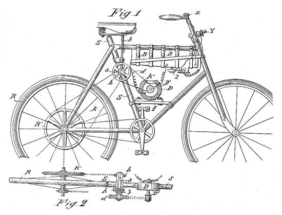 ▲1900年,阿尔伯特·汉森(Aebert Hansel),中置后驱电单车