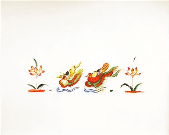 梅一作品:《鸳鸯戏水》200cm×160cm