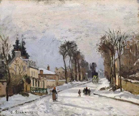 毕沙罗,《卢弗申通往凡尔赛的路(雪景)》,1869 年
