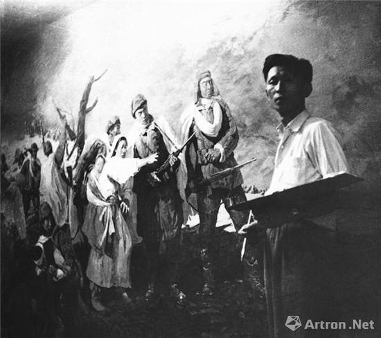 1951年,董希文在大雅宝期间创作油画《抗美援朝》