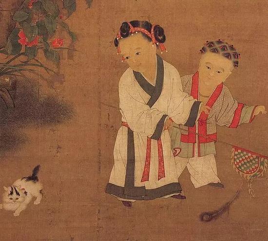 《冬日婴戏图》姐弟与猫