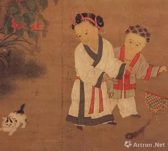 ▲宋代《冬日戏婴图》局部,现藏于台北故宫博物院。