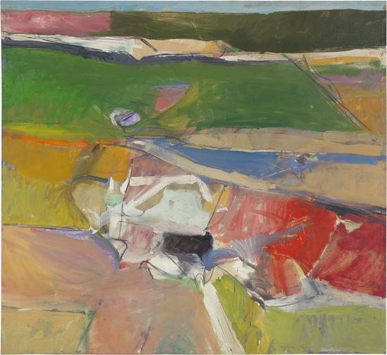 理查·迪本科恩,《Berkeley #44》,1955,布面油画,59 x 64 英寸 (149.9 x 162.6 cm), 私人收藏。图片: © Richard Diebenkorn Foundation