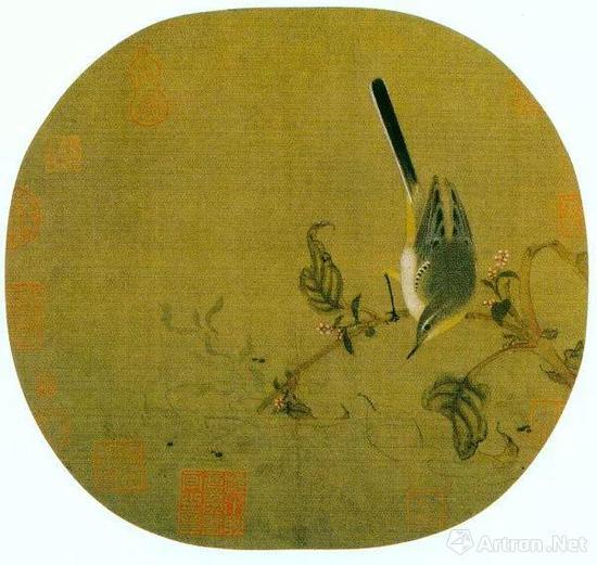 宋代徐崇矩《红蓼水禽图》设色绢本扇面 25.2×26.8厘米 北京故宫博物院藏