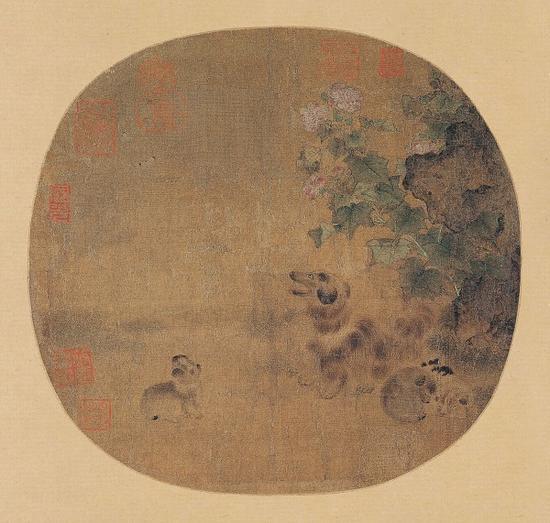 宋 无款 《秋庭乳犬图》绢本设色 上海博物馆