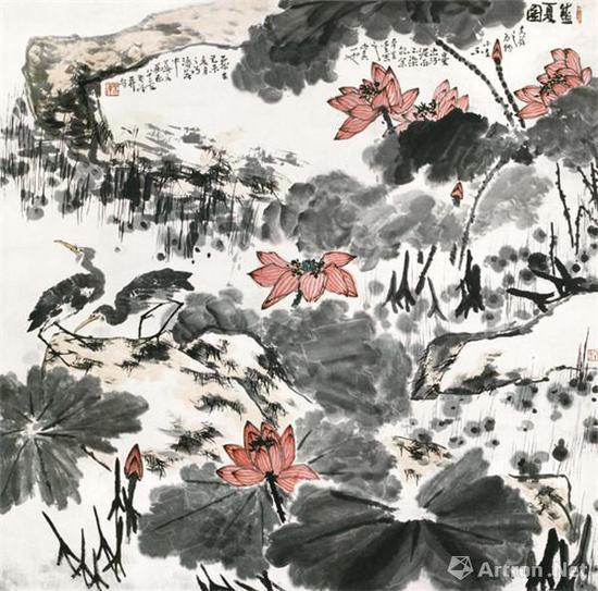 李苦禅《盛夏图》202.5cm×203cm 纸本水墨设色 1979年