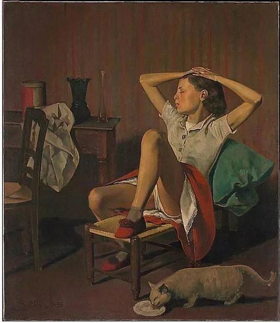 巴尔蒂斯(Balthus), 《瑟蕾莎之梦》(Thérese Dreaming),1938年。 © 2017 Artists Rights Society (ARS), New York。 Courtesy the Metropolitan Museum of Art
