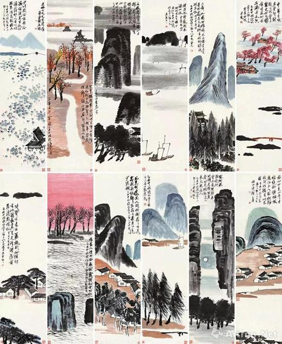 齐白石《山水十二条屏》成交价:9.315亿元 北京保利 2017-12-17