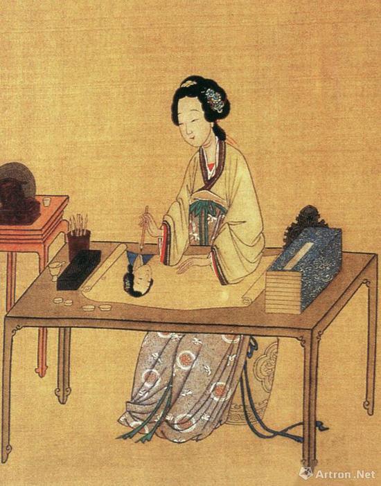 仇英《千秋绝艳图》局部:中国古代美女之唐代女诗人和名妓薛姬