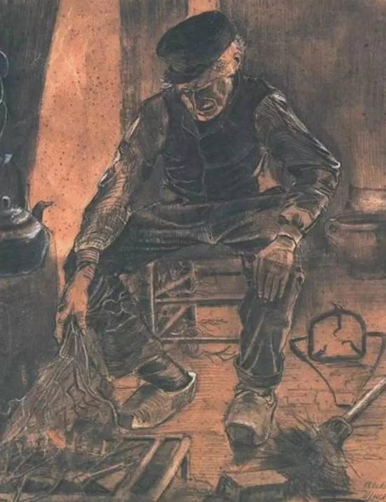 《烤火的渔夫》梵高,1881