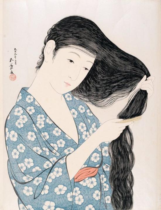 Hashiguchi Goyo, Combing Hair (1920) (Photo: via Wikimedia Commons)