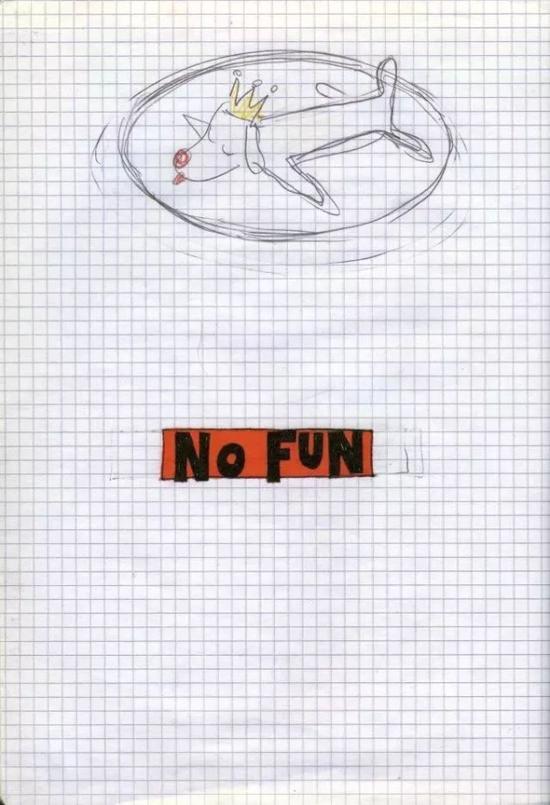 奈良美智 《No Fun“》,1992-2000年,他说,画画就像呼吸一样,常常用当时手边有的铅笔和原子笔画出来
