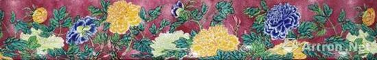 清康熙 御制珐琅彩胭脂紫地牡丹碗展开图