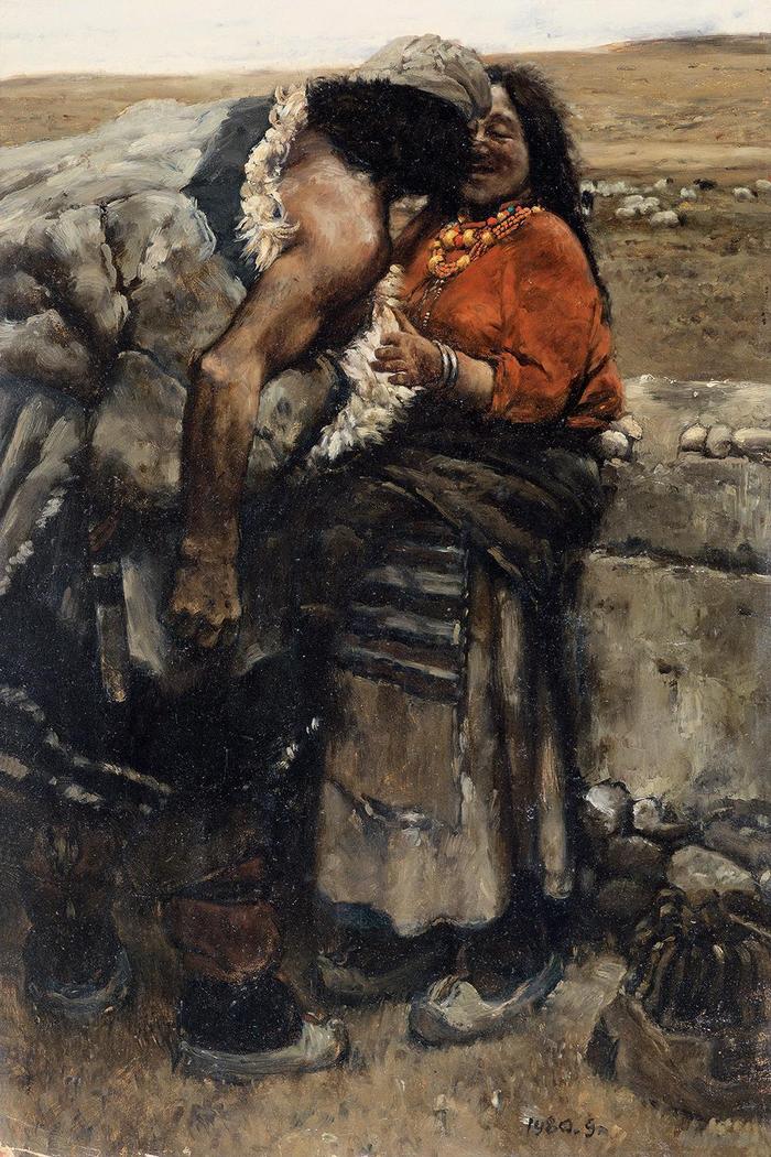 牧羊人 板上油画 78.6x52.3cm1980年