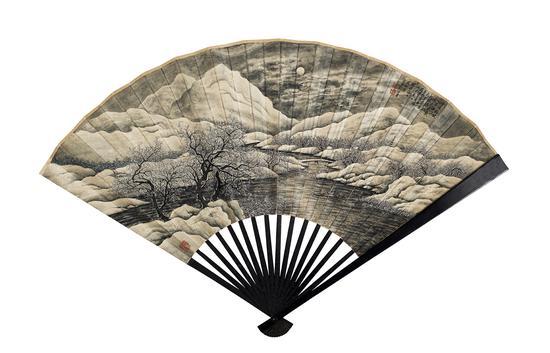 陶冷月 雪景 设色纸本 成扇 18×49cm