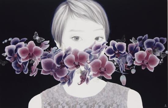 Three Graces -pluchritude 65.2x100cm Japanese paper, ink, mineral pigments, acrylic, silk screen 2019