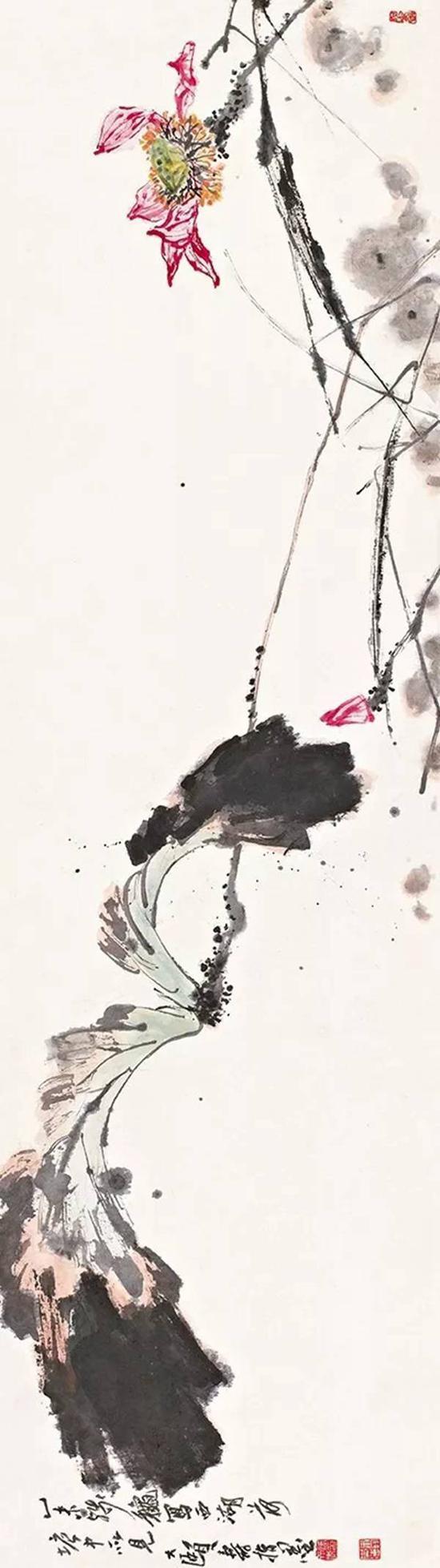 11秋诚轩编号479拍品潘天寿指画《西湖荷塘》,5.5平尺以1207.5万元成交,同样是指画,尺寸也差不多。