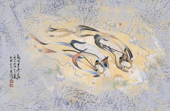 黄有为作品《敦煌莫高窟321窟飞天》