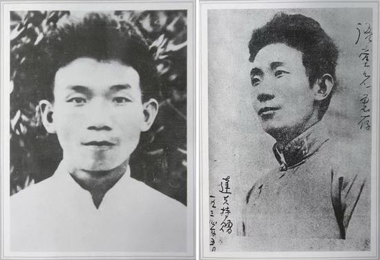 郁达夫像(左为1927年,右为1934年)