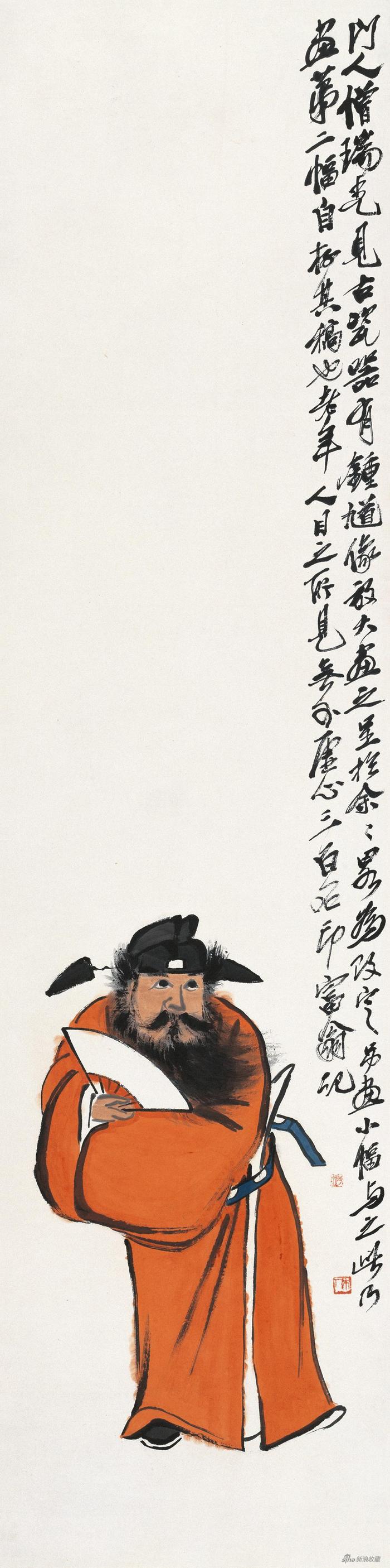 钟馗图 齐白石 133.5×33.5cm 无年款 纸本设色 北京画院藏