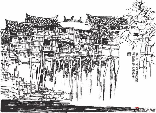 沱江边的吊脚楼