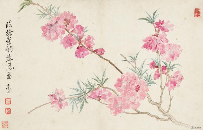 恽寿平《山水花卉册》册页(十开) 水墨、设色纸本“临徐崇嗣春风图”