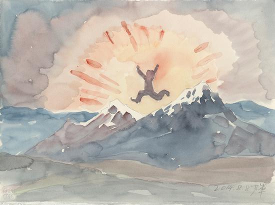 《雪山上的舞蹈》2014年37.7x28.2cm,水彩171-156
