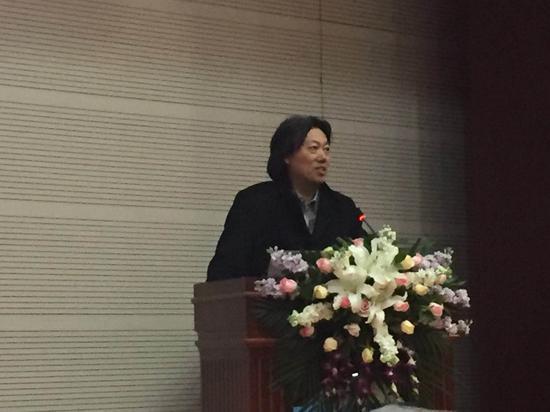 中国文联美术艺术中心主任,中国美协艺术委员会秘书长,中国美协中国华艺委会委员、副秘书长 丁杰 发言