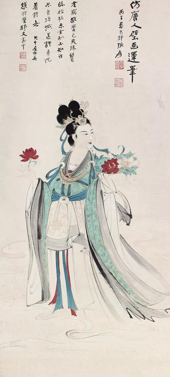 1936年《天女散花图》丙子岁本,台湾鸿禧美术馆旧藏
