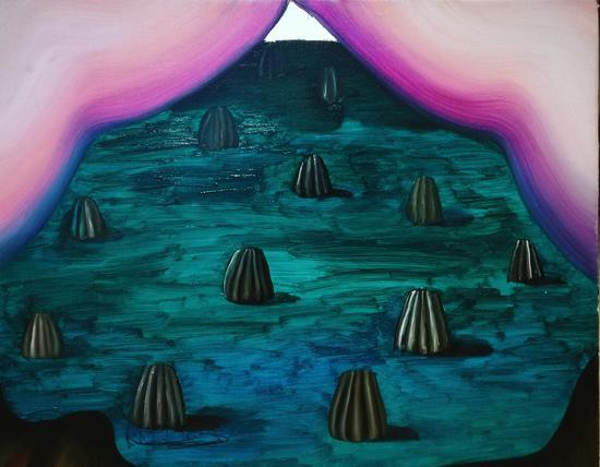 黑毛《在拉粑粑》布面油画,40*50cm,2016