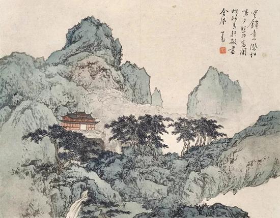 Lot029 溥心畬 云山闲眺 镜心 设色纸本
