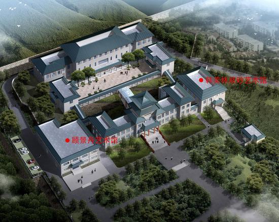 宜兴·中国陶瓷博物馆主楼的两侧,南有“顾景舟艺术馆”,北有“韩美林紫砂艺术馆”