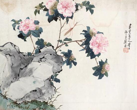 居廉 螳螂 设色纸本 镜框 40×49cm