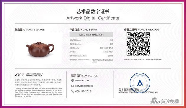 图为ATCC艺术品数字证书(电子档)