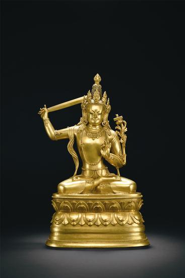 十七世纪 铜鎏金文殊菩萨像 高:40.5 cm