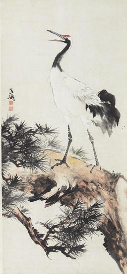 王雪涛《松鹤长春》设色纸本镜片 150x70cm